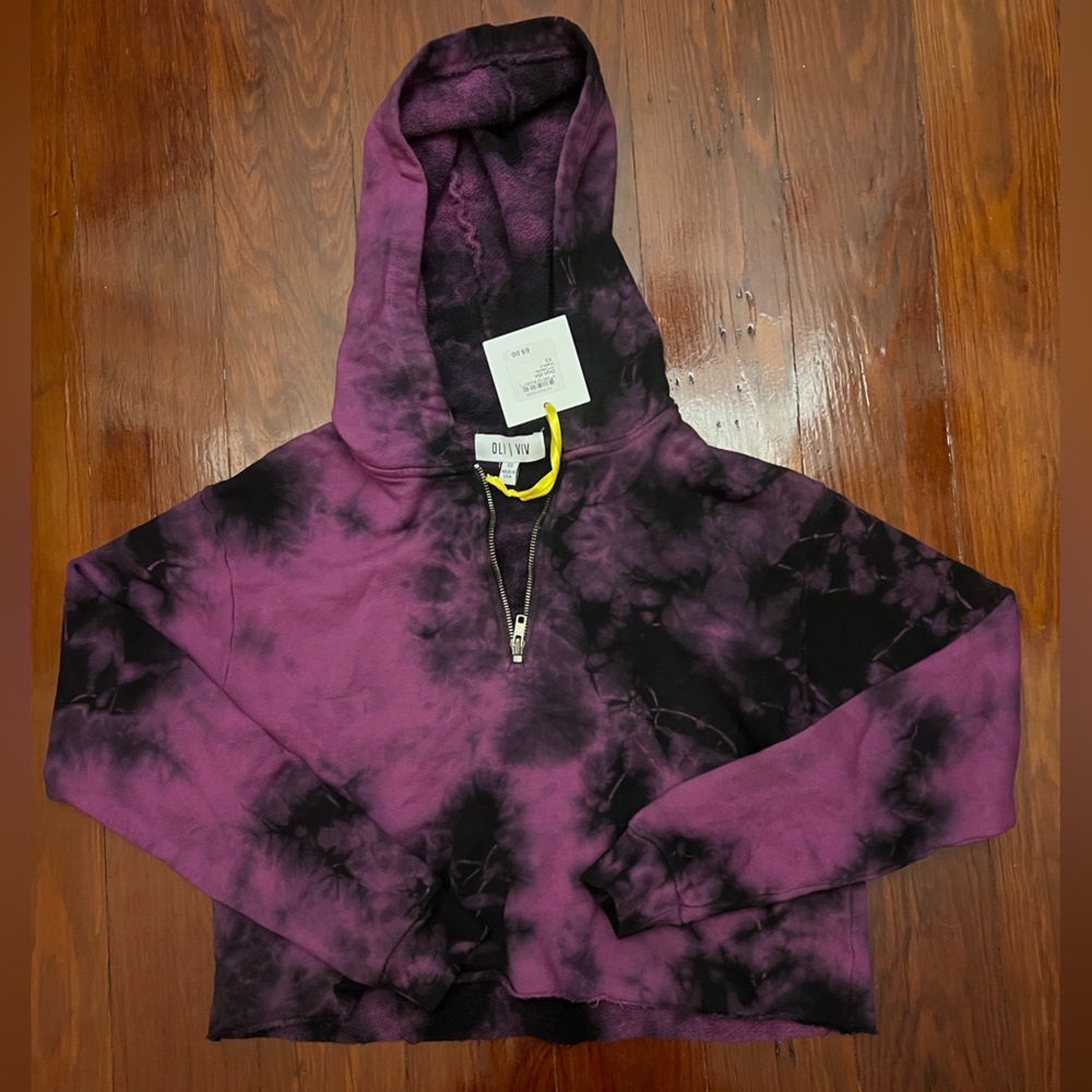 OLI VIV cropped tie dye hoodie sweatshirt sz xs NWT